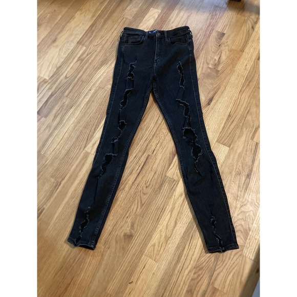 Hollister jeans black size 3 regular distressed ultra high rise super skinny EUC - Picture 1 of 3